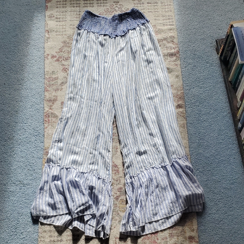 Striped Wide-Leg Pants with Ruffle Hem By Surf Gypsy Size S